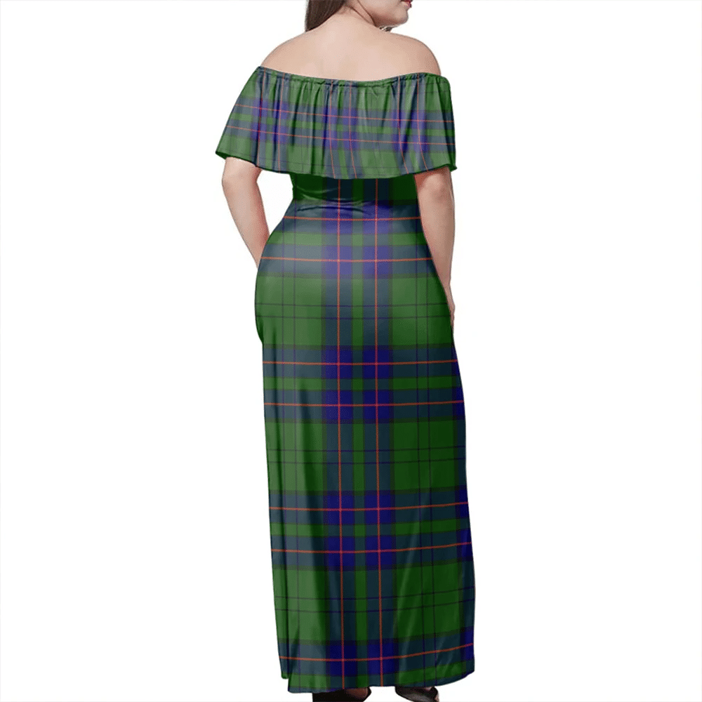 Lockhart Modern Tartan Off Shoulder Long Dress