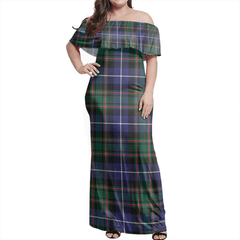 MacRae Hunting Modern Tartan Off Shoulder Long Dress