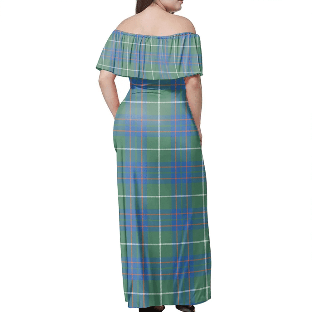 MacIntyre Hunting Ancient Tartan Off Shoulder Long Dress