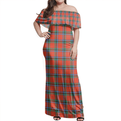 Sinclair Ancient Tartan Off Shoulder Long Dress