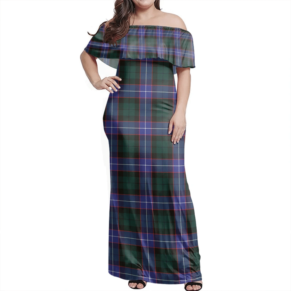 Guthrie Modern Tartan Off Shoulder Long Dress