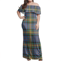 MacSporran Ancient Tartan Off Shoulder Long Dress