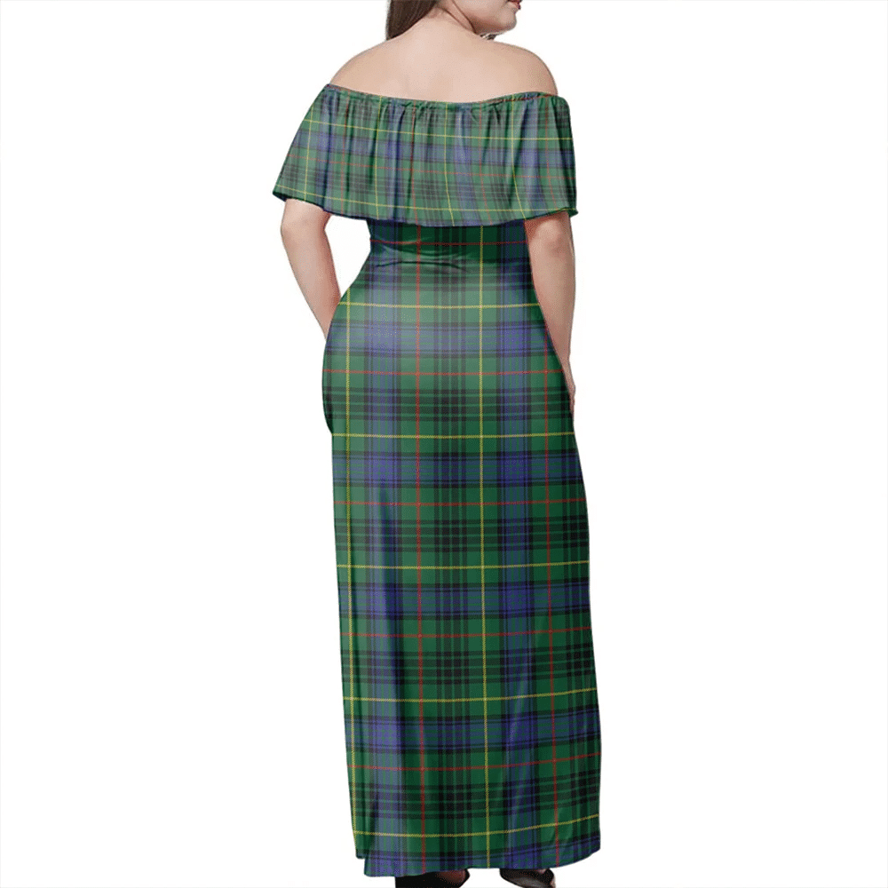 Stewart Hunting Modern Tartan Off Shoulder Long Dress