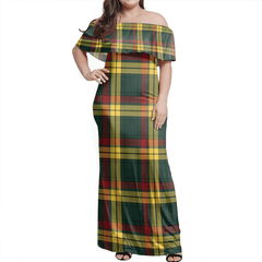 MacMillan Old Modern Tartan Off Shoulder Long Dress