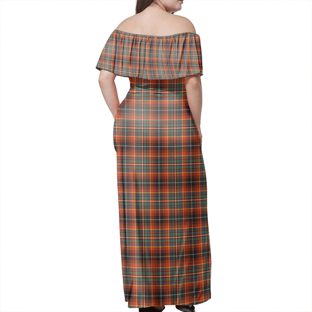 Innes Ancient Tartan Off Shoulder Long Dress