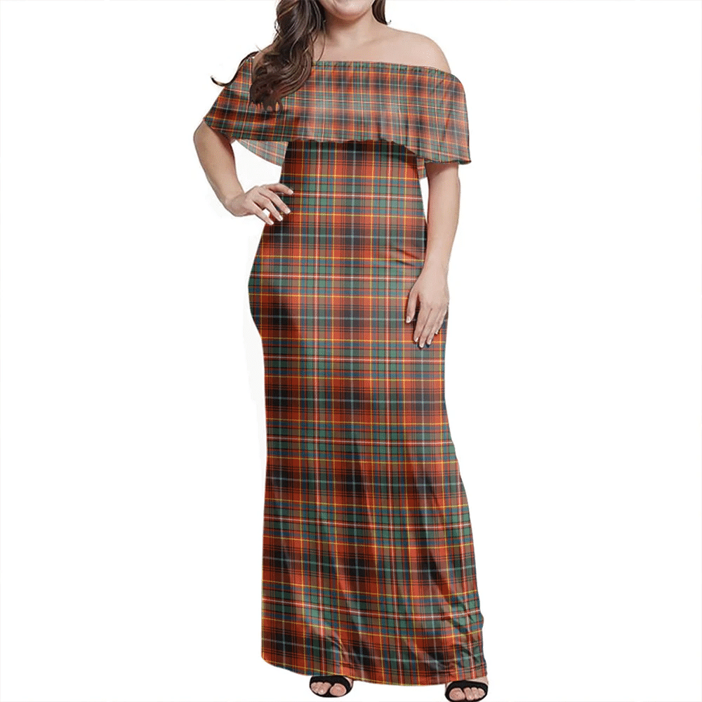 Innes Ancient Tartan Off Shoulder Long Dress