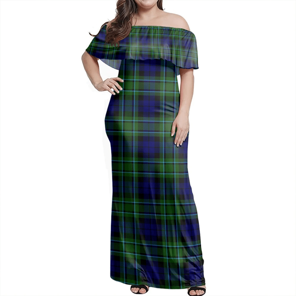 MacCallum Modern Tartan Off Shoulder Long Dress