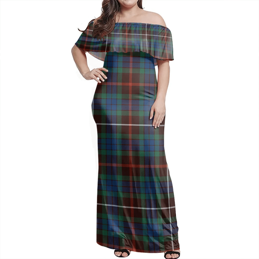 Fraser Hunting Ancient Tartan Off Shoulder Long Dress