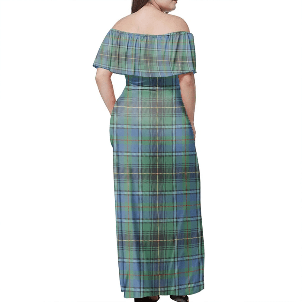 MacInnes Ancient Tartan Off Shoulder Long Dress