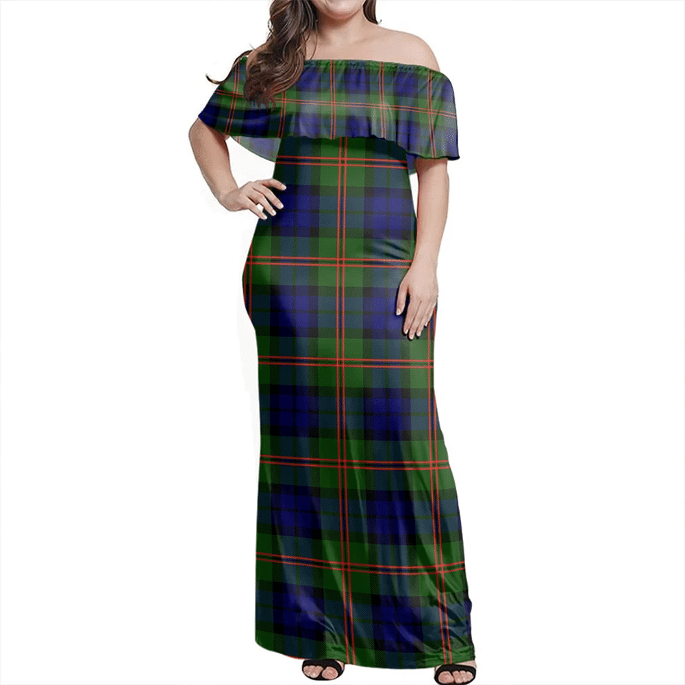 Dundas Modern Tartan Off Shoulder Long Dress