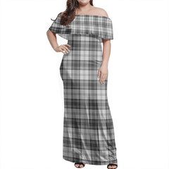 Douglas Grey Modern Tartan Off Shoulder Long Dress