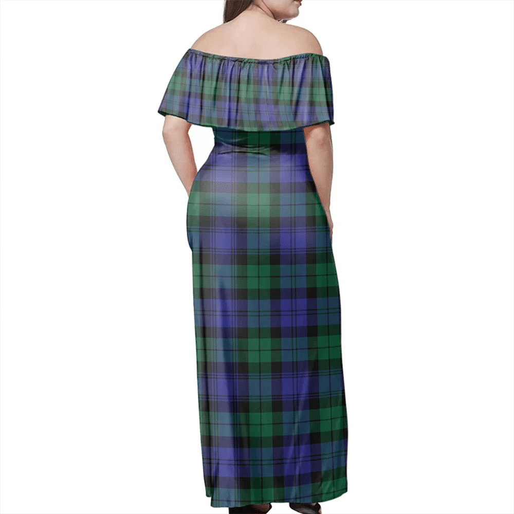 Blackwatch Modern Tartan Off Shoulder Long Dress