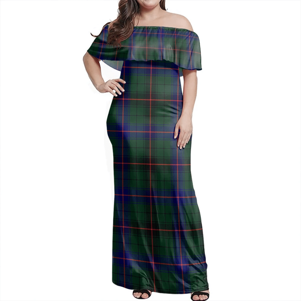 Davidson Modern Tartan Off Shoulder Long Dress