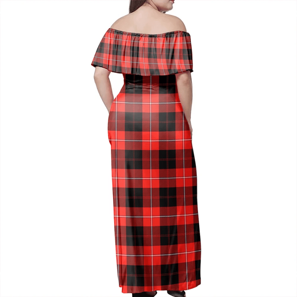 Cunningham Modern Tartan Off Shoulder Long Dress