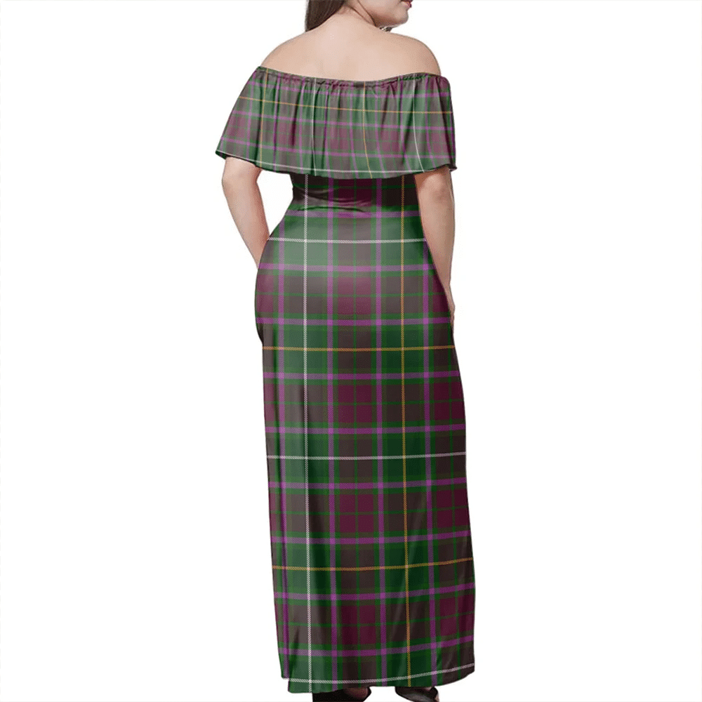 Crosbie Tartan Off Shoulder Long Dress