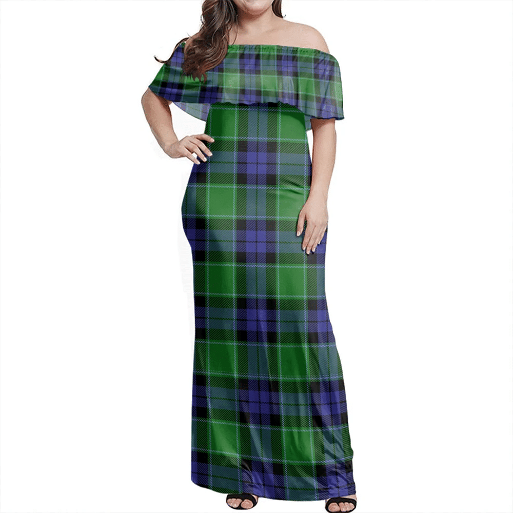 Graham Of Menteith Modern Tartan Off Shoulder Long Dress