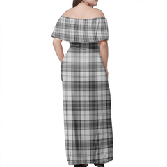 Douglas Grey Modern Tartan Off Shoulder Long Dress