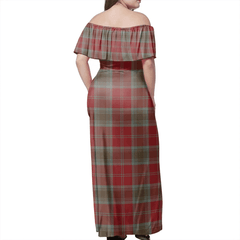 Lindsay Weathered Tartan Off Shoulder Long Dress