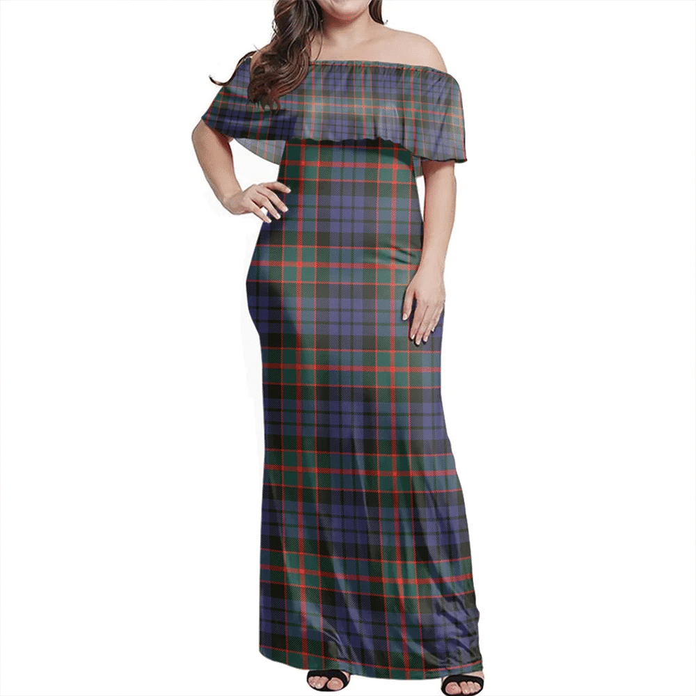 Fletcher Of Dunans Tartan Off Shoulder Long Dress