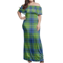 Johnston Ancient Tartan Off Shoulder Long Dress