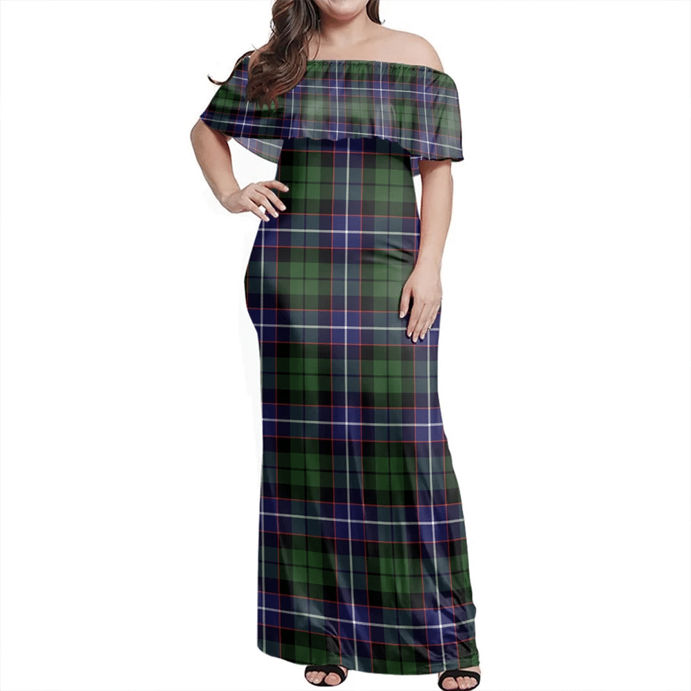 Galbraith Modern Tartan Off Shoulder Long Dress