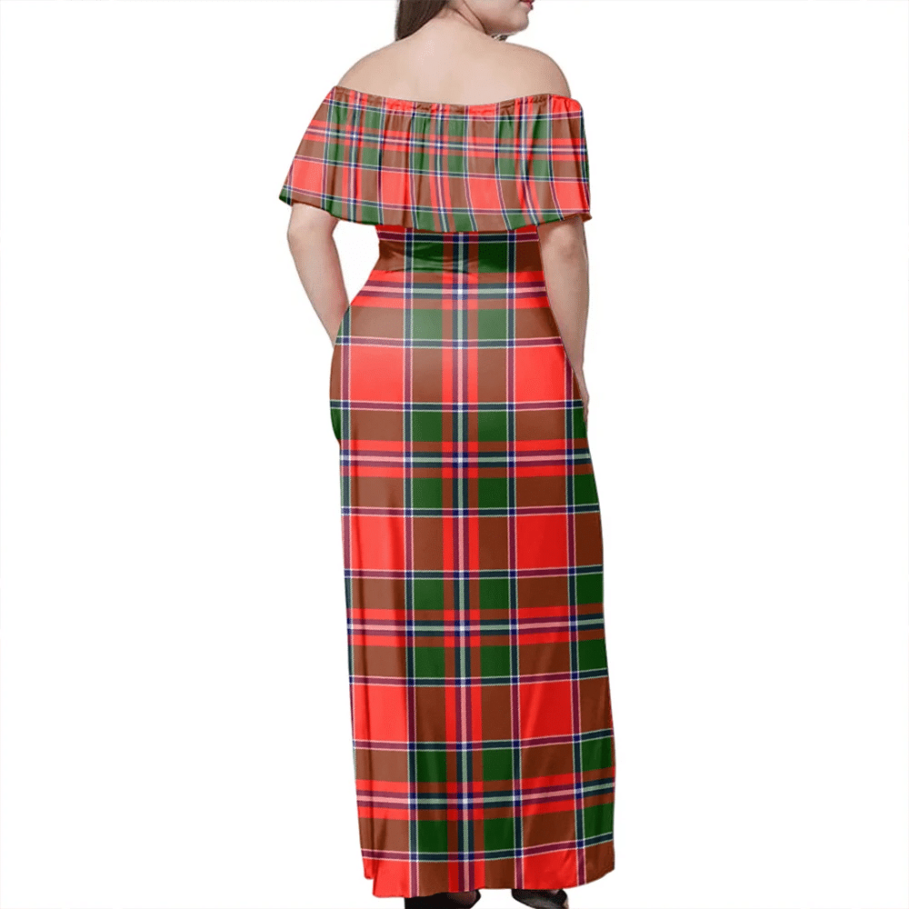 Spens Modern Tartan Off Shoulder Long Dress