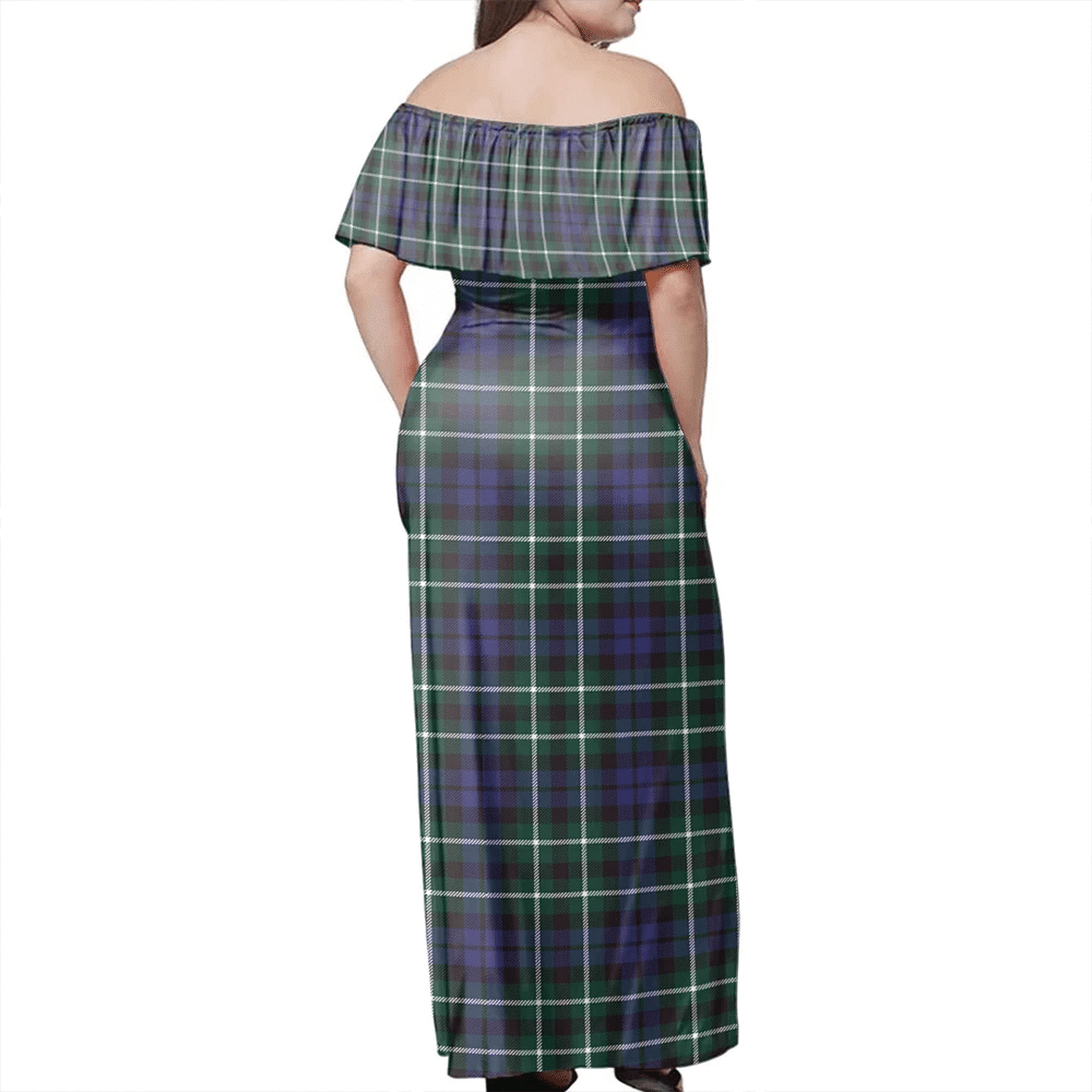 Graham Of Montrose Modern Tartan Off Shoulder Long Dress