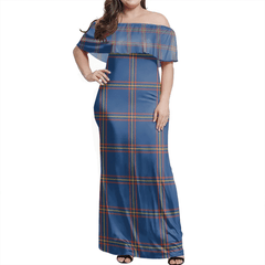 MacLaine Of Loch Buie Hunting Ancient Tartan Off Shoulder Long Dress