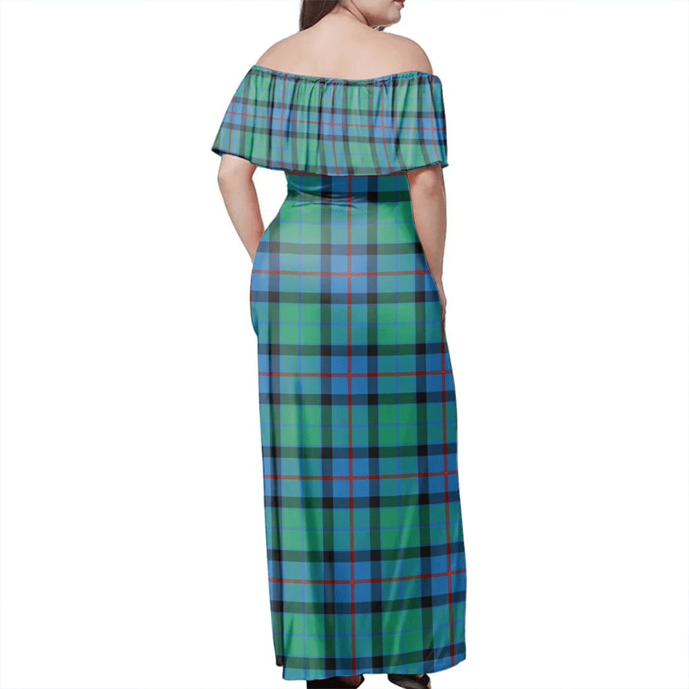 Flower Of Scotland Tartan Off Shoulder Long Dress