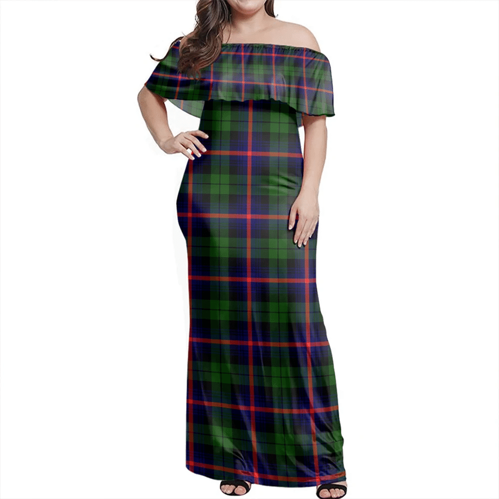 Urquhart Modern Tartan Off Shoulder Long Dress