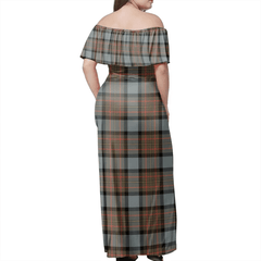 MacLaren Weathered Tartan Off Shoulder Long Dress