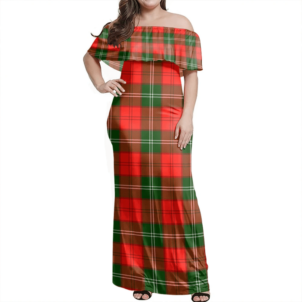 Lennox Modern Tartan Off Shoulder Long Dress