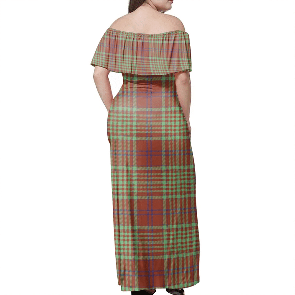 MacGillivray Hunting Ancient Tartan Off Shoulder Long Dress