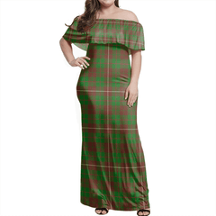 MacKinnon Hunting Modern Tartan Off Shoulder Long Dress