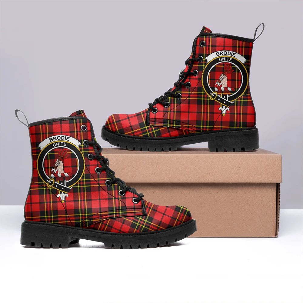 Brodie Modern Tartan Crest Leather Boots