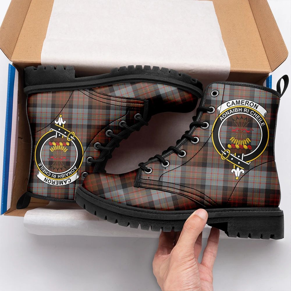 Cameron Of Erracht Weathered Tartan Crest Leather Boots