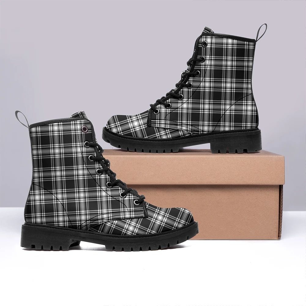 Menzies Black & White Modern Tartan Leather Boots