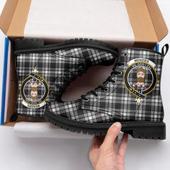 Menzies Black & White Modern Tartan Crest Leather Boots