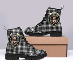 Menzies Black & White Modern Tartan Crest Leather Boots