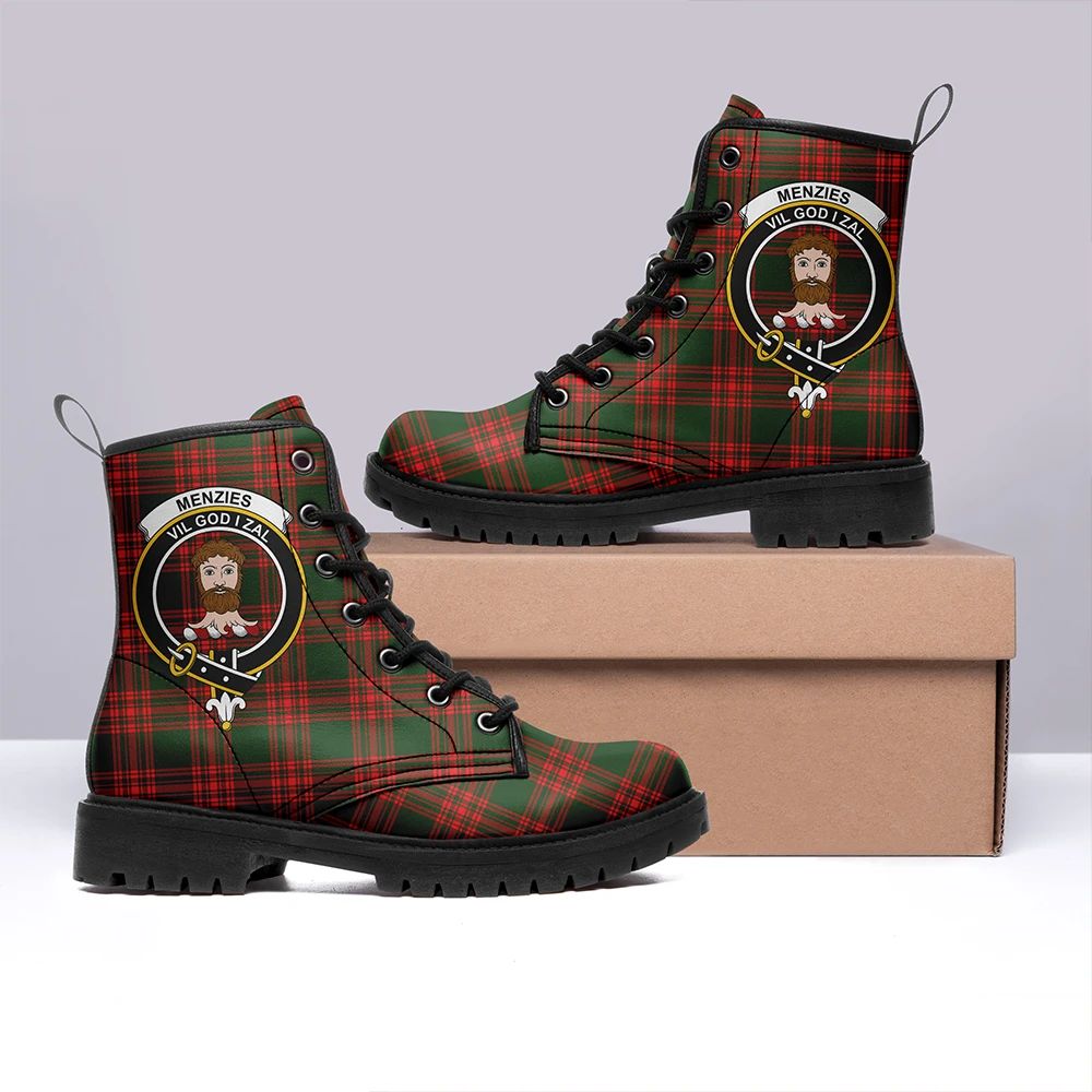 Menzies Green Modern Tartan Crest Leather Boots