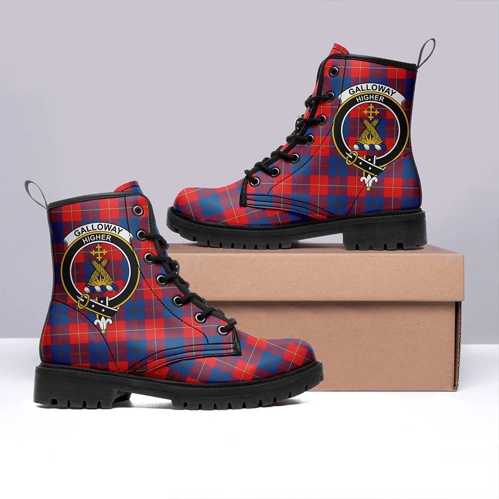 Galloway Red Tartan Crest Leather Boots