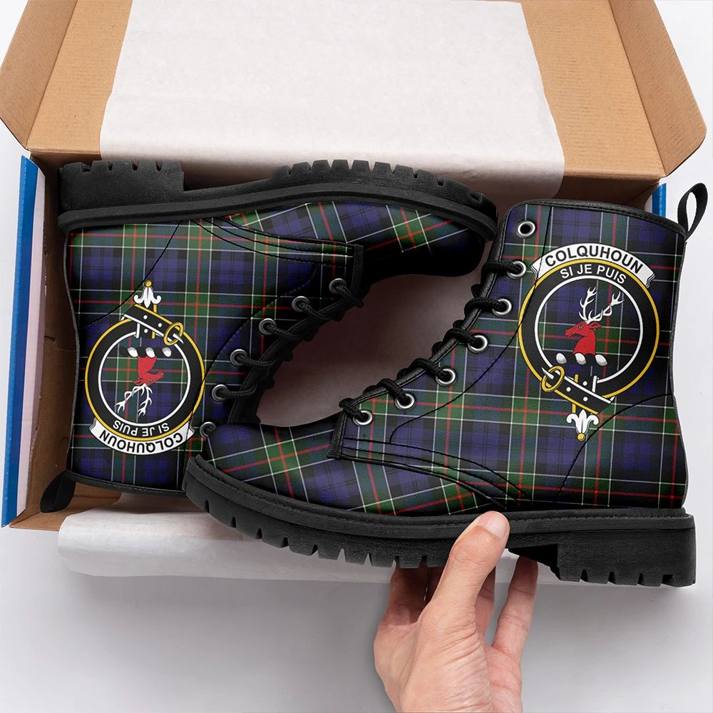 Colquhoun Modern Tartan Crest Leather Boots