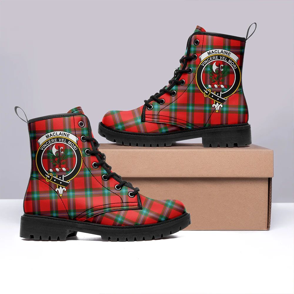 MacLaine Of Loch Buie Tartan Crest Leather Boots