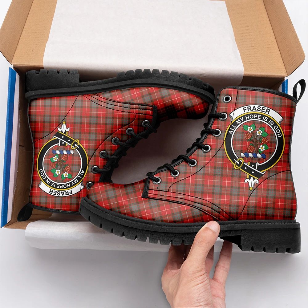 Fraser Weathered Tartan Crest Leather Boots