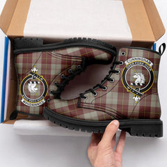 Cunningham Burgundy Dancers Tartan Crest Leather Boots