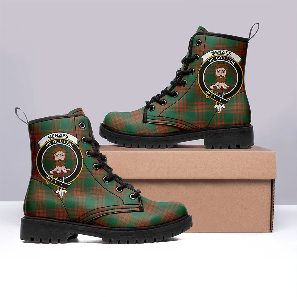 Menzies Green Ancient Tartan Crest Leather Boots