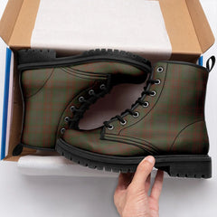 Gray Tartan Leather Boots