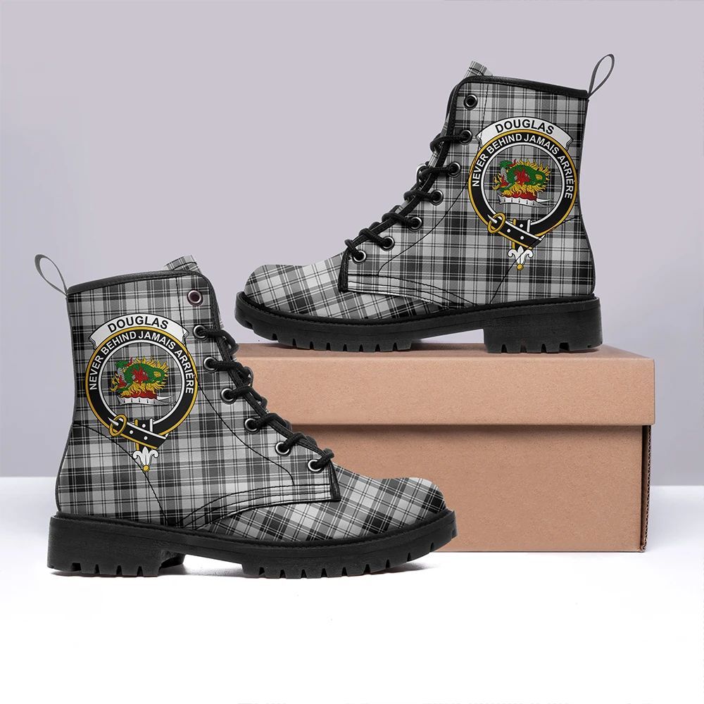 Douglas Grey Modern Tartan Crest Leather Boots