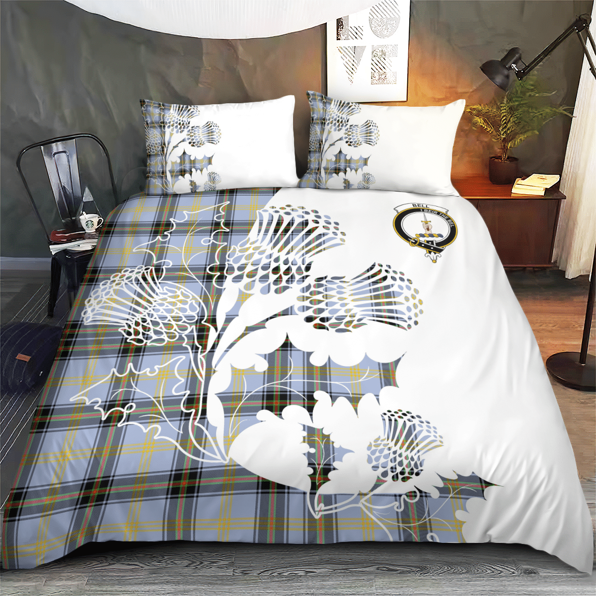 Bell Tartan Crest Bedding Set - Thistle Style