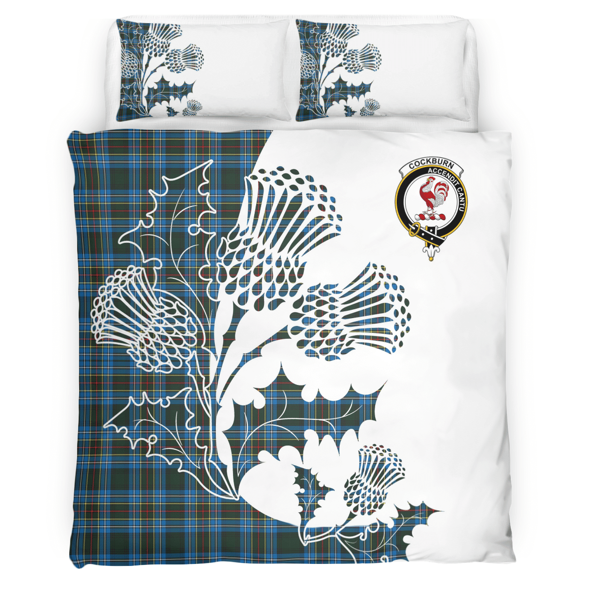 Cockburn Tartan Crest Bedding Set - Thistle Style